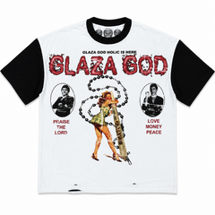 GLAZA GOD La Santa -Distressed Acid Wash Oversized Tee